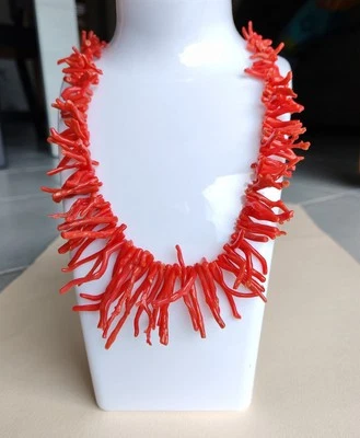 COLLANA IN ARGENTO 925 CON FRANGIA CORALLO ROSSO DEL MEDITERRANEO  - Immagine 1 di 4