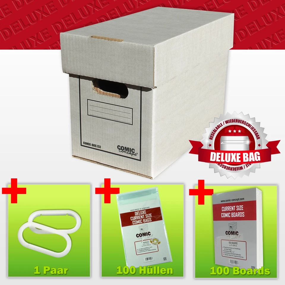 Sammler-Set Deluxe Current Size 1 Comicbox 100 Hüllen +Lasche 100 Boards +Griffe - Bild 1 von 1