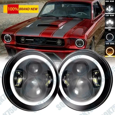 2x Faros LED de 7" Ojos de Ángel DRL Intermitente para Ford Mustang 1965-1973 Foto 1 de 4
