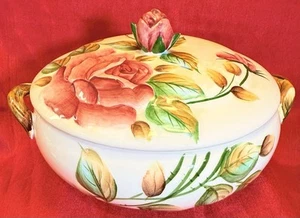 Lefton China Americana Pink Roses Covered Round Vegetable Serving Bowl. - Picture 1 of 6