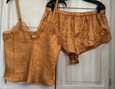 NWOT Cacique Lane Bryant Camisole Shorts Set Burnt Orange Satin Lace Med/Large - Image 1 of 4