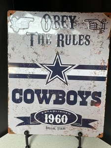 11.5" x 14.5" Nostalgic Decorative Tin Sign - Dallas Cowboys Obey The Rules - Picture 1 of 3