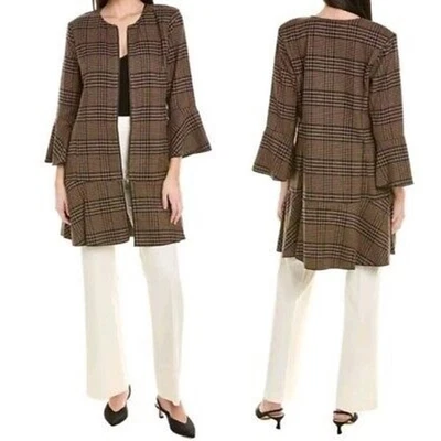 Куртка с воланами CABI S клетчатая коричневая с рукавами-раструбами на двойной молнии маленькая 3902 - Изображение 1 из 4