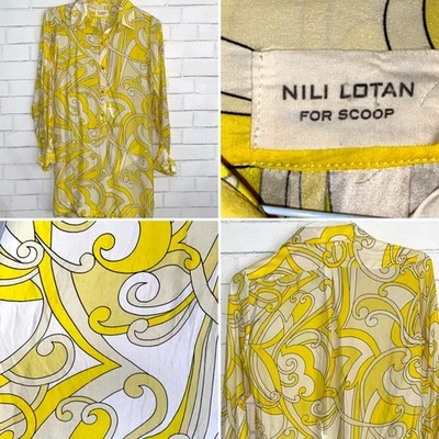 NILI LOTAN Silk Mod Print Long Sleeve Mini Yellow Shirt Dress XS EUC - Image 1 of 4
