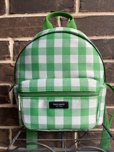 $278 NWT Kate Spade Sam Icon Gingham Printed Fabric Small Backpack Candy green - Picture 1 of 4