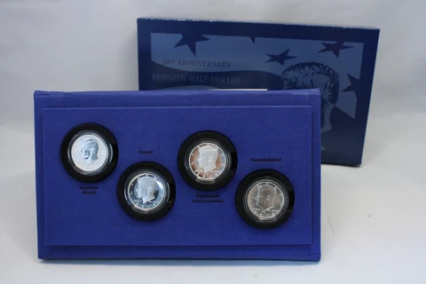 2014 50th Anniversary Kennedy Half Dollar Silver Proof 4 Coin Set Box w/COA Cover