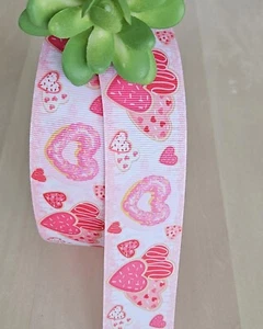 5/8, 7/8 & 1.5" (1 YD) Valentine's Day Grosgrain Ribbon Heart Valentine Cookies - Picture 1 of 2
