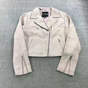Veda Leather Jacket Womesn Small Classic Leather Moto Jacket Pink Goat Suede B5 - Picture 1 of 13