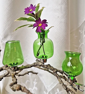❀ 3 x Kleine Blumenvase Clip Klammer Vase Grün Blüten Kräuter Mini Glas 131C - Bild 1 von 4