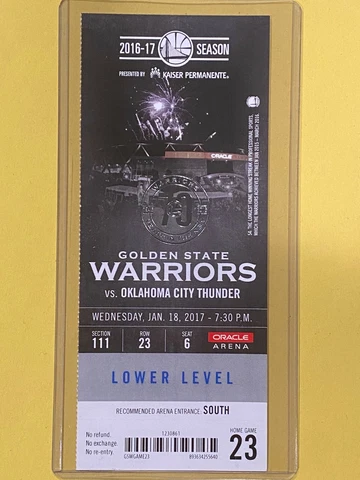 2016-17 Golden State Warriors NBA Official Mint Ticket Stubs - pick any game! Cover