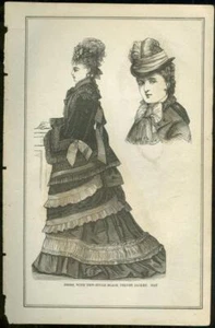 Dress with New Style Black Velvet Jacket and Hat from 1876 Peterson's Magazine - Picture 1 of 1