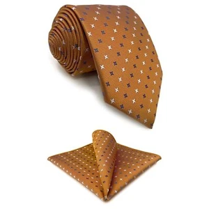 Necktie Set for Men Orange with Blue White Dots for Suit Extra Long XL Tie Se... - Picture 1 of 6