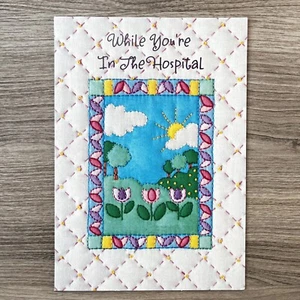 While You’re In The Hospital Get Well Card ACADEMY GREETINGS Patchwork Tulips - Picture 1 of 4