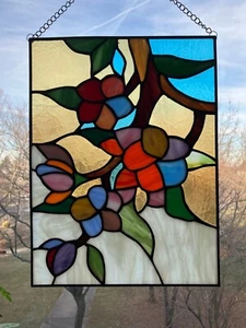 Large Handcrafted stained glass window panel 12" x 16" - Picture 1 of 1