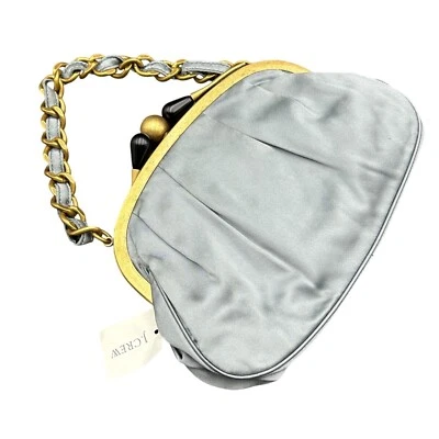 J Crew Dusty Blue Silk Evening Purse Clutch Chain Handle Kiss Lock 3 Section NWT - Image 1 of 4