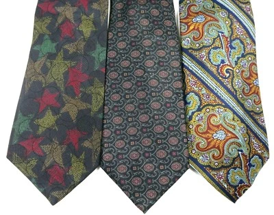 Enrico Guccini George J Good 3 Silk Ties Gray Black Blue Green Red Stars Paisley Foto 1 de 4
