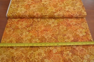 By 1/2 Yd, Yellow Orange Brown Floral Batik Cotton, Moda/Paradise/4508 18,B360 - Picture 1 of 5