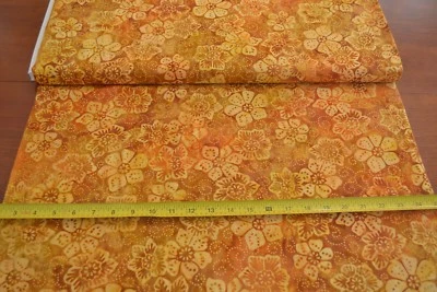 By 1/2 Yd, Yellow Orange Brown Floral Batik Cotton, Moda/Paradise/4508 18,B360 - Image 1 of 4