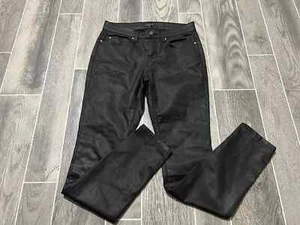 Eileen Fisher Organic Cotton Waxed Coated Skinny Denim Pants Mid Rise in Black 4 - Picture 1 of 7