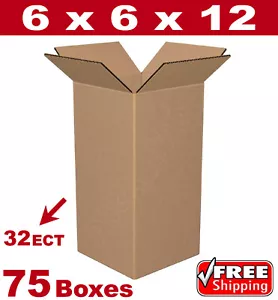 75 - 6x6x12 Cardboard Boxes Mailing Packing Shipping Box 32ECT Corrugated Carton - Picture 1 of 1