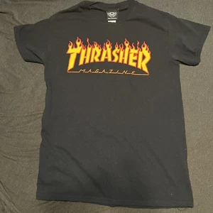 Thrasher Flame Logo Black Shirt Mens Size S Skateboarding Toy Mchine Powell Indy - Picture 1 of 3