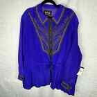Bob Mackie Wearable Art Jacket Women 3X Purple Silk Embroidered Full Zip Casual