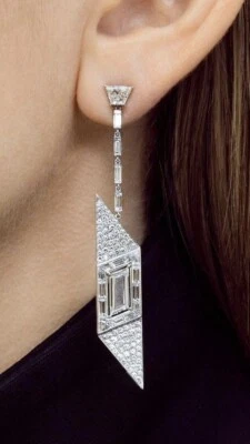 Orecchini pendenti di design da donna borchiati zirconi diamante autentica al... - Immagine 1 di 4