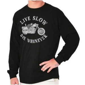 Funny Sloth Biker Live Slow Die Whenever Long Sleeve Tshirt for Men or Women - Picture 1 of 8