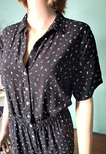 XL J Jill schwarz dunkel Blumen Viskose elastische Taille weites Bein Strampler Overall Taschen - Bild 1 von 13
