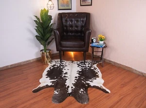 Large Cowhide Rug Tricolor Cow Print Rugs Real Animal Hide 5x5 ft Cow Rugs Sale - Picture 1 of 13