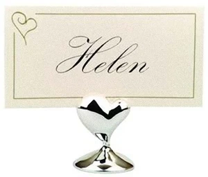 Silver Love Heart Wedding Engagement Name Place Card Stand bomboniere favor gift - Picture 1 of 3