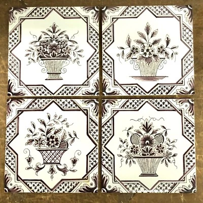 法国棕褐色瓷砖-花卉-4件套 — 第 1/4 张图片