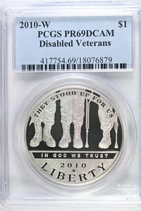 2010 W Proof Disabled Vets $1.00 Silver COMMEMORATIVE - PCGS PR 69 DCAM - Picture 1 of 2