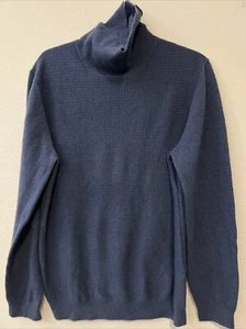 Massimo Dutti Wool Cashmere Jumper Sweater XL Blue Long Sleeve Roll Neck Texture - Picture 1 of 11
