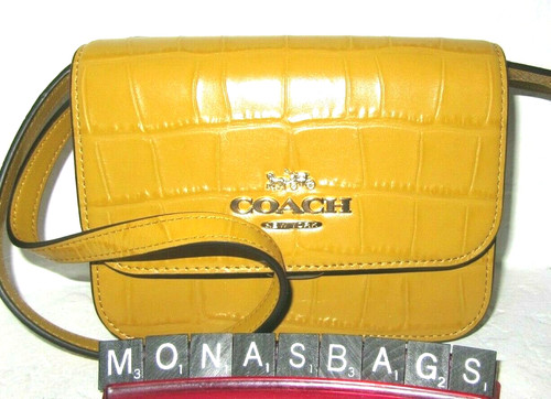 Borsa a tracolla Coach nuova C5627 mini Brynn in pelle di lino goffrata coccodrillo nuova con etichette $350