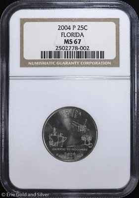 2004-P 25c Florida State Quarter NGC MS 67 | Uncirculated UNC BU - Image 1 of 4