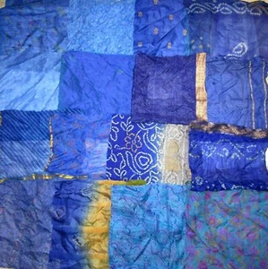 LOT PURE SILK Antique Vintage Sari Fabrics REMNANT 16 pcs 8" SQUARES aqua Blue - Picture 1 of 1