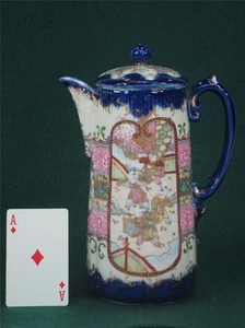 Antique Chocolate Pot Japanese Satsuma Figurine Oriental Pitcher Hand Painted - Picture 1 of 1