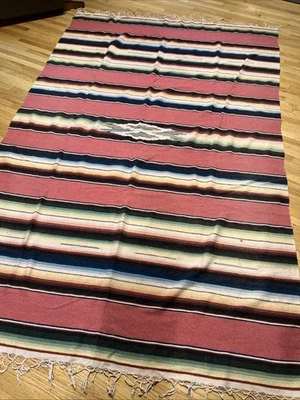 Alfombra manta textil tejida Saltillo Serape mexicana de colección tono cálido 86"x 60” cactus Foto 1 de 4