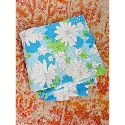 Sábana Doble Floral Margarita Azul y Verde Años 70 - Cannon Monticello - Ropa de Cama Retro Foto 1 de 4