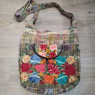 Cartera Hobo Grande Floral Bordada Ligera Bandolera a Cuadros Bandolera Bolso Boho Foto 1 de 4