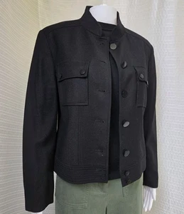 TALBOTS Classic Short Military Style Blazer Jacket Size 8 Mandarin Collar Wool - Picture 1 of 11
