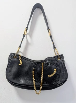 Usado en Excelente Condición Vintage Y2K Juicy Couture Raro Bolso de Cuero Negro Cartera Dijes Foto 1 de 4