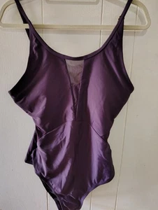 Alisha Levine Womens Sz 14 Large One Piece Swimsuit Eggplant Purple Mesh Inlay  - Picture 1 of 5