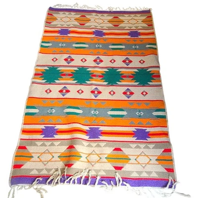 Vintage Woven Wool Area Rug Southwestern Cabincore Reversible Lodge Boho - Image 1 of 4