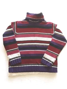 Pure & Simple Sweater XL Multicolor Stripes Turtle Neck Way Of Life Merino Wool - Picture 1 of 15