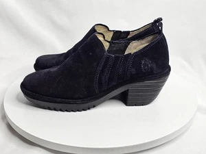 Fly London Navy Blue Ankle Booties Leather Suede Slip On Womens Size EU 37/6.5-7 - Picture 1 of 8