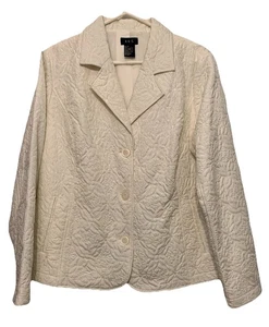 R-Q-T strukturierter gesteppter formeller Blazer Jacke Damen XL Blumenmuster vanille Taschen neu mit Etikett - Bild 1 von 5