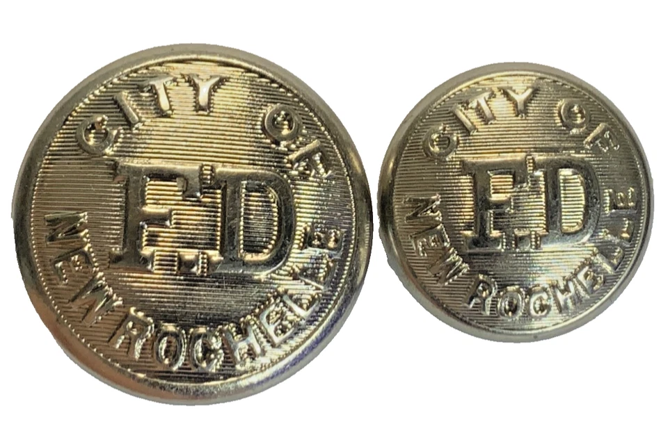 PAIR OF NEW ROCHELLE, NEW YORK FIRE DEPARTMENT NICKEL UNIFORM BUTTONS c1910 NOS - Image 1 of 4