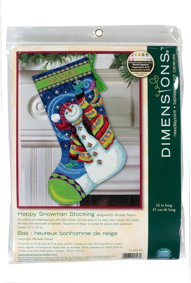 Dimensions Needlepoint Kit "Happy Snowman Stocking" 16 in, NEW